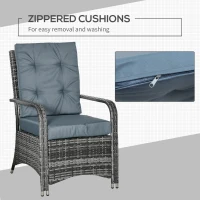 Outsunny 3 Piece Outdoor PE Rattan Patio Furniture Set Bistro Set w/ Cover, Tempered Glass Tabletop for Balcony, Pool, Grey(m-5)