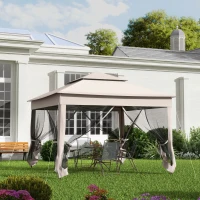 Outsunny 11' x 11' Pop Up Canopy 2-Tier Soft Top Shelter Event Tent w/ Netting Carry Bag for Patio Backyard Garden, Cream White(m-1)