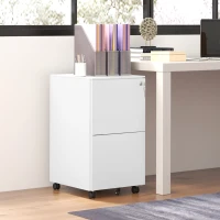 Vinsetto Vertical Steel Filing Cabinet on Wheels, 2-Drawer Lockable File Cabinet with Adjustable Hanging Bar for A4, Legal and Letter Size, White(m-8)