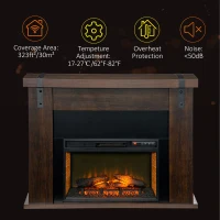 HOMCOM 35" Electric Fireplace with Mantel, 1400W Freestanding Fireplace Heater with Remote Control, Overheat Protection, Timer, Brown(m-7)