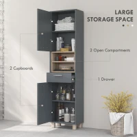 HOMCOM Tall Bathroom Storage Cabinet, Freestanding Bathroom Cabinet with Open Compartments, Double Doors and Drawer(m-4)