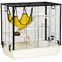 PawHut Small Animal Cage Habitat Indoor Pet Play House for Guinea Pigs Ferrets Chinchillas, With Accessories Hammock Water Bottle Balcony Ramp Food Dish, 31.5", Yellow(m-1)