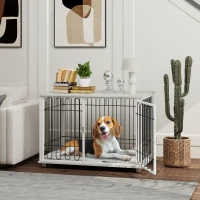PawHut Dog Crate Furniture with Washable Cushion, Adjustable Feet for Medium Dogs, Indoor Use, Grey(m-1)