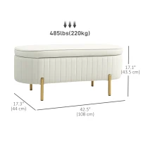 HOMCOM Upholstered Bedroom Bench, Channel Tufted Ottoman Bench with Thick Padding and Metal Legs, Cream White(m-3)
