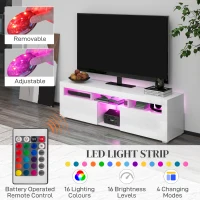 HOMCOM Modern TV Stand with Storage and LED Lights for TVs up to 55", TV Cabinet with Open Compartments, High Gloss White(m-4)