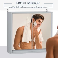 HOMCOM Bathroom Medicine Cabinet, Wall Mounted Mirror Cabinet, Gray(m-5)