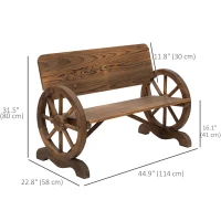 Outsunny Wooden Wagon Wheel Bench Rustic Design 2 Seater Garden Outdoor Chair High Back Loveseat(m-3)