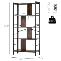 HOMCOM Industrial Bookshelf, Bookcase with 4-Tier Display Shelf for Living Room Office(m-3)