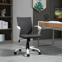 Vinsetto Mid Back Home Office Chair with Adjustable Height, High Armrests and Rocking Function, Dark Grey/White(m-10)