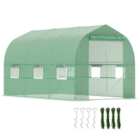 Outsunny 6.6' x 11' x 7' Walk-in Greenhouse Outdoor Plant Tunnel Warm Hot House w/ Roll Up Door and 6 Mesh Windows, Steel Frame, Green(m-11)