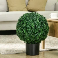 HOMCOM 2 Pack 20.5" Artificial Tree, Ball Boxwood Topiary with Pot for Indoor Home Decoration(m-8)