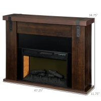 HOMCOM 35" Electric Fireplace with Mantel, 1400W Freestanding Fireplace Heater with Remote Control, Overheat Protection, Timer, Brown(m-3)
