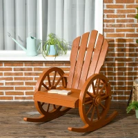Outsunny Wooden Rocking Chair, Adirondack Rocker Chair w/Slatted Design and Oversized Back, Outdoor Rocking Chair with Wagon Wheel Armrest for Porch, Poolside, and Garden, Teak(m-10)