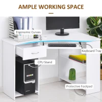 HOMCOM 47" L-Shaped Desk with Keyboard Tray, Computer Corner Desk for Small Space with Shelves, Drawer, CPU Stand, Home Office Writing Table, White(m-5)