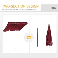 Outsunny 6.5x4ft Rectangle Patio Umbrella Aluminum Tilt Adjustable Garden Parasol Sun Shade Outdoor Canopy Wine Red(m-5)