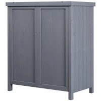 Outsunny Outdoor Storage Cabinet, Outdoor Tool Shed with Galvanized Top and Two Shelves for Yard Tools or Pool Accessories, Gray(m-7)