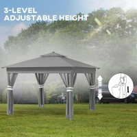 Outsunny 11x11FT Pop Up Canopy, Solar-Powered LED Lights, Netting, Roller Bag, Height Adjustable Instant Sun Shelter(m-7)