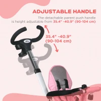 Qaba 6 in 1 Toddler Tricycle with Parent Push Handle, Canopy, Storage Baskets, Cupholder, Pink(m-7)