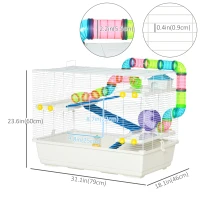 PawHut 31" Large Hamster Cage, Small Animal House, Multi-storey Gerbil Haven, Tunnel Tube System, with Water Bottle, Exercise Wheel, Food Dish, Ramps, White(m-3)