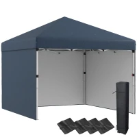 Outsunny 10' x 10' Pop Up Canopy with Sidewalls, Weight Bags and Carry Bag, Height Adjustable Tent for Parties, Navy(m-1)