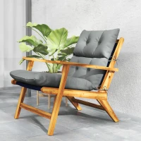 Outsunny Adirondack Chair Cushion, Tufted Rocking Chair Cushion with Ties, Non-Slip Replacement Seat Cushion for Outdoor Chair, Indoor Outdoor Cushion, Light Grey(m-10)