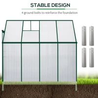 Outsunny Walk-In Garden Greenhouse Aluminum Polycarbonate with Roof Vent for Plants Herbs Vegetables 8' x 4' x 7' Silver(m-8)