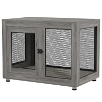 PawHut Pet Crate End Table with Water-resistant Cushion or Large Medium Dogs, Grey(m-2)