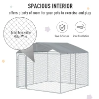 PawHut Outdoor Dog Kennel Galvanized Steel Fence with Cover Secure Lock Mesh Sidewalls for Backyard 9.8' x 9.8' x 7.7'(m-4)