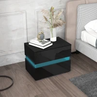 HOMCOM Modern Nightstand, Bedside Table with 2 Drawers, USB Powered RGB LED Lights, Remote for Bedroom, Black(m-8)