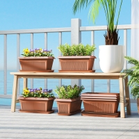 Outsunny 7 Pack 15.7" Plastic Flower Planters with Drainage Holes and Trays, Plant Pots for Indoor Outdoor Plants, Brown