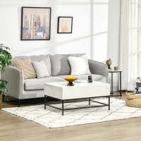 HOMCOM Modern Lift Top Coffee Table with Hidden Storage Compartment and Metal Legs, for Living Room, Home Office, White(m-7)