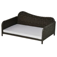 PawHut Rattan Pet Sofa for Large & Medium Dogs, Indoor & Outdoor Raised Wicker Dog Bed, Cat Couch, with Soft Washable Cushion, Charcoal Grey(m-11)