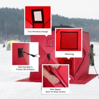 Outsunny 2 Person Ice Fishing Shelter, Pop-Up Portable Ice Fishing Tent with Carry Bag, Windows and Anchors for Low-Temp -22℉, Red(m-7)