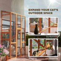 PawHut Wooden Catio Outdoor Cat Enclosure with 6 Jumping Platforms, Scratching Post, 2 Ramps, Waterproof Roof, for 2-3 Kittens(m-4)