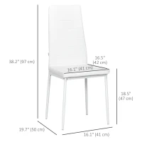 HOMCOM High Back Dining Chairs, Modern Upholstered PU Leather Accent Chairs with Metal Legs for Kitchen, Set of 6, White(m-3)