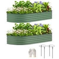 Outsunny 7' x 3' x 1' Raised Garden Bed Set, 2PCS Raised Beds for Gardening with Metal Plant Stakes, Green(m-11)
