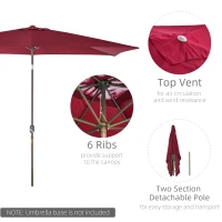 Outsunny 6.5x10ft Patio Umbrella, Rectangle Market Umbrella with Aluminum Frame and Crank Handle, Garden Parasol Outdoor Sunshade Canopy, Wine Red(m-6)