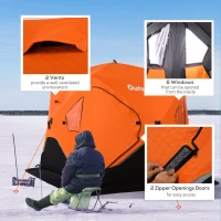 Outsunny 4 Person Ice Fishing Shelter Insulated Waterproof Portable Pop Up Ice Fishing Tent with 2 Doors for Outdoor Fishing, Orange(m-7)