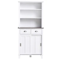 HOMCOM 67" Freestanding Buffet with Hutch, Kitchen Pantry Storage Cabinet with Sliding Doors, Drawers and Open Shelves, Adjustable Shelving, White(m-11)