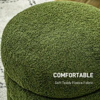HOMCOM Round Ottoman, Upholstered Foot Stool, Teddy Fleece Fabric for Living Room, Entryway, Green(m-4)