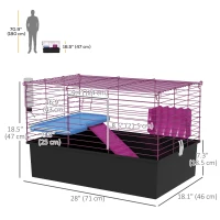 PawHut 18.5" Small Animal Cage with Water Bottle, Food Dish, Platform, Ramp, Black(m-3)