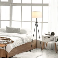 HOMCOM 59.75" Tripod Floor Lamp with Pull Chain Standing, Fabric Lampshade E26 Lamp Holder Steel for Living Room, Bedroom, Office, Black(m-2)