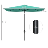 Outsunny 6.5' x 10' Rectangular Market Umbrella, Patio Outdoor Table Umbrella with Crank and Push Button Tilt, Teal(m-3)