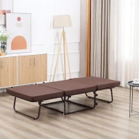 HOMCOM Rollaway Bed, Folding Bed with 3.25" Mattress, Portable Foldable Guest Bed with Adjustable Backrest, Steel Frame and Wheels, Brown(m-10)