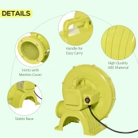 Outsunny Electric Air Blower 450-Watt Fan Blower Compact and Energy Efficient Pump Indoor Outdoor for Inflatable Bounce House, Bouncy Castle and Pneumatic Swimming Pool, Yellow(m-6)