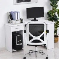 HOMCOM 47" L-Shaped Desk with Keyboard Tray, Computer Corner Desk for Small Space with Shelves, Drawer, CPU Stand, Home Office Writing Table, White(m-7)