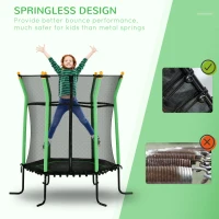 Soozier 63" Kids Trampoline Indoor with Enclosure Net Elastic Thick Padded Pole Gift for Ages 3-10 Years Old Green(m-4)