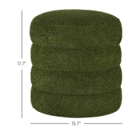 HOMCOM Round Ottoman, Upholstered Foot Stool, Teddy Fleece Fabric for Living Room, Entryway, Green(m-3)