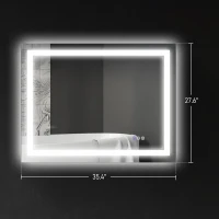 HOMCOM Dimmable Bathroom Mirror with Lights, 35" x 28" Backlit/Front Lit LED Mirror, Anti-Fog, Memory, Infinite Color Temp(m-3)