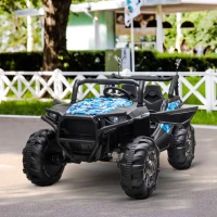 Aosom 12V Kids Ride On Truck, 10Ah Electric Car Off-Road UTV with Bluetooth, Remote Control, Suspensions, USB, MP3, Lights, 3 Speeds & 4 Motors, Blue(m-10)